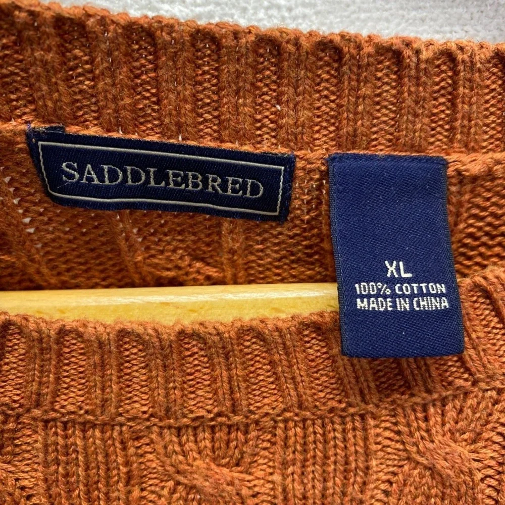 Saddlebred Men's XL Orange Cable Knit 100 % Cotton‎ Crewneck Sweater
